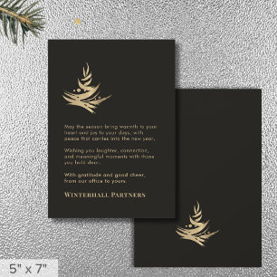Minimalist Luxury Abstract Tree Black Gold Holiday Card