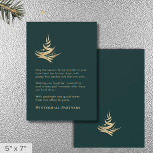 Minimalist Luxury Abstract Tree Green Gold Holiday Card