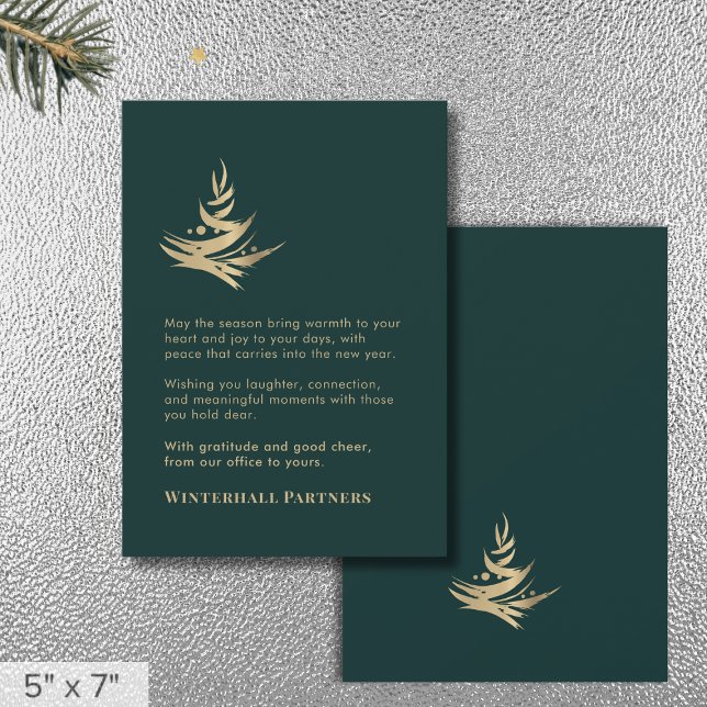 Minimalist Luxury Abstract Tree Green Gold Holiday Card (Creator Uploaded)