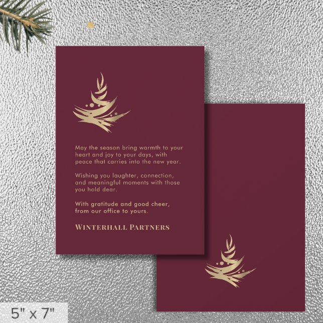 Minimalist Luxury Abstract Tree Red Gold Holiday Card (Creator Uploaded)