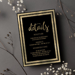 Minimalist luxury black gold wedding Details Invitation