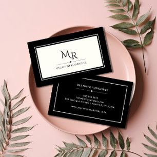 Minimalist Luxury Boutique Black Ivory Monogram Business Card