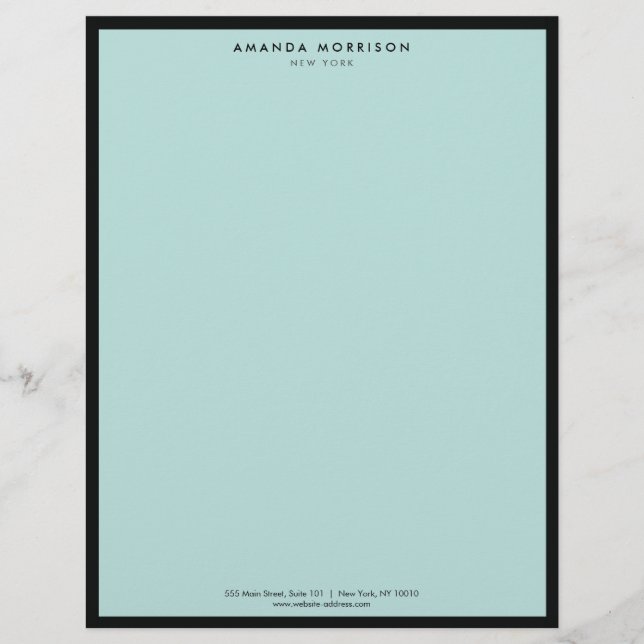 Minimalist Luxury Boutique Black/Mint Custom Letterhead (Front)