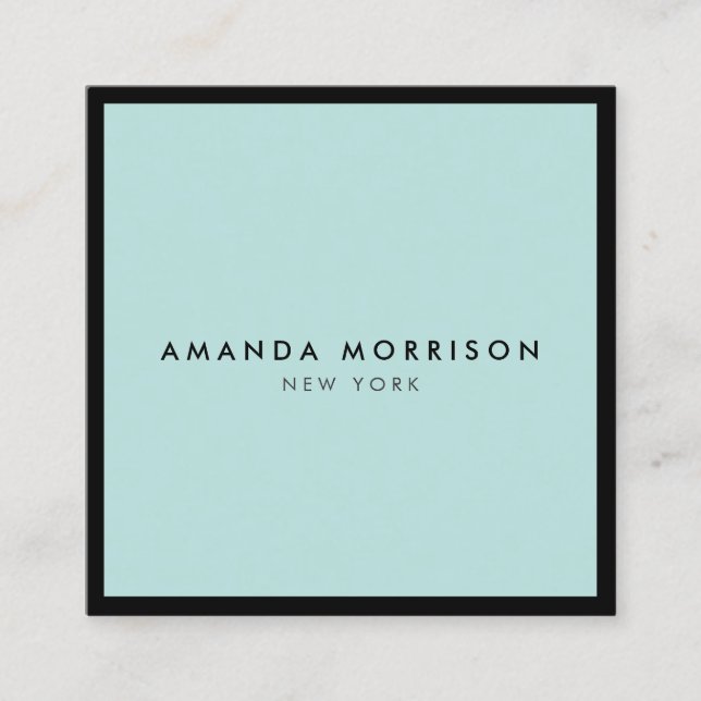 Minimalist Luxury Boutique Black/Mint Square Business Card (Front)