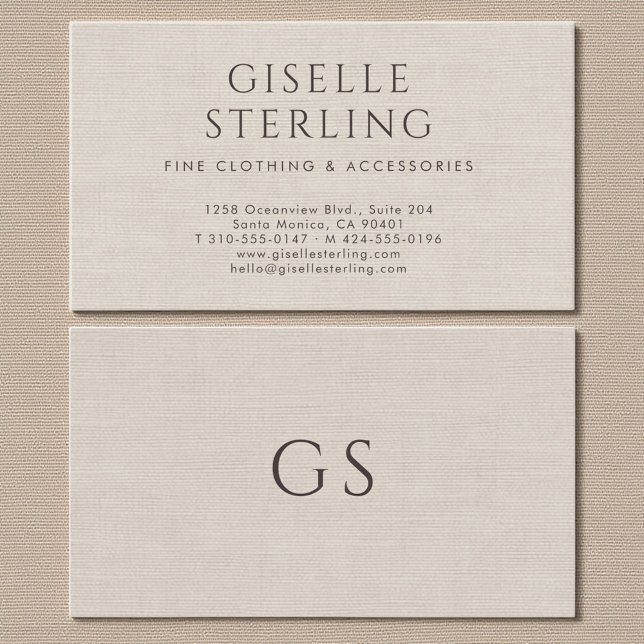 Minimalist Luxury Boutique Clothing Faux Linen Business Card (Creator Uploaded)