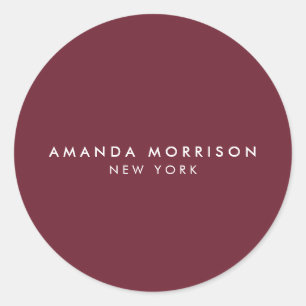 Minimalist Luxury Boutique Deep Burgundy Red Classic Round Sticker