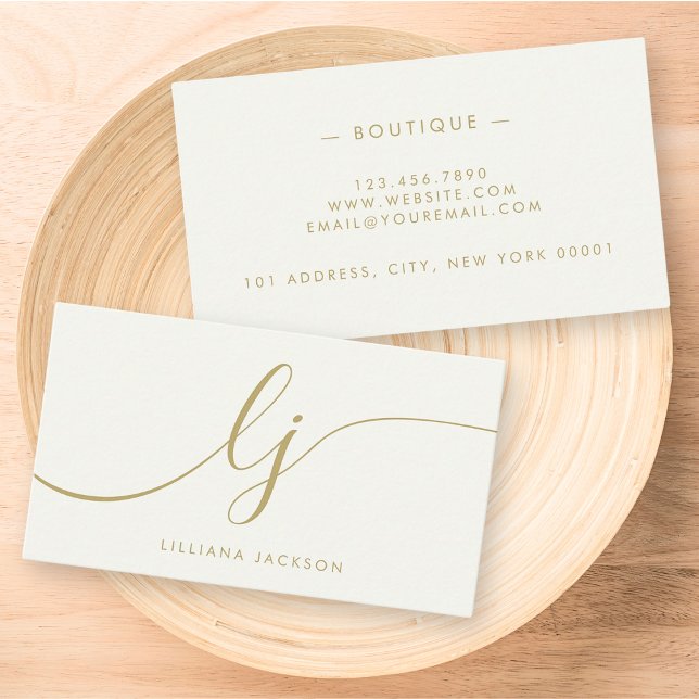 Minimalist Luxury Boutique Ivory Gold Elegant Business Card (Creator Uploaded)
