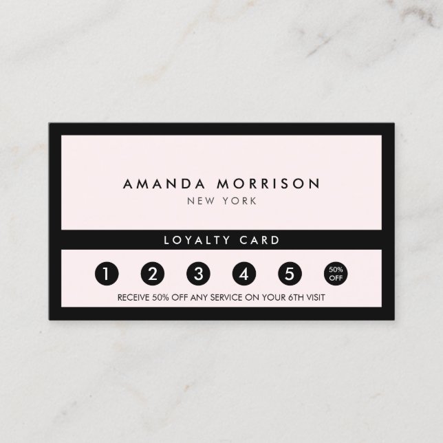 Minimalist Luxury Boutique Pastel Pink Loyalty Business Card (Front)