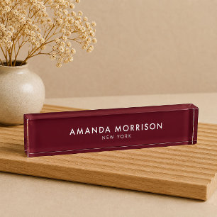 Minimalist Luxury Burgundy Red Nameplate