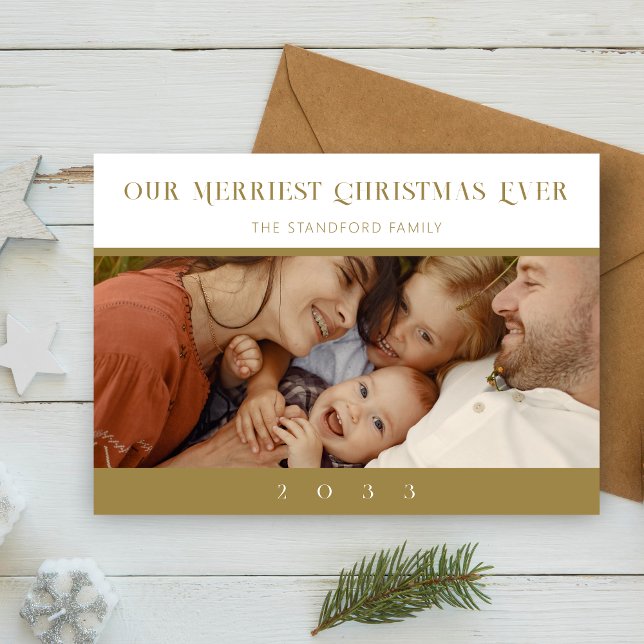 Minimalist Luxury & Gold Exquisite Photo Holiday Card (Minimalist Christmas Luxury & Faux Gold Vintage Exquisite Photo Holiday Card with Envelope.)