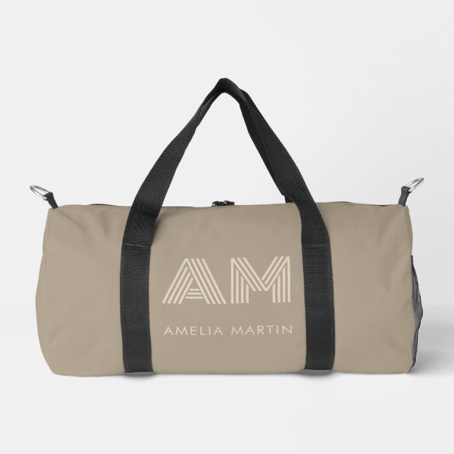 Minimalist Luxury Warm Taupe Monogram Duffle Bag (Front)