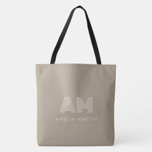 Minimalist Luxury Warm Taupe Monogram Tote Bag