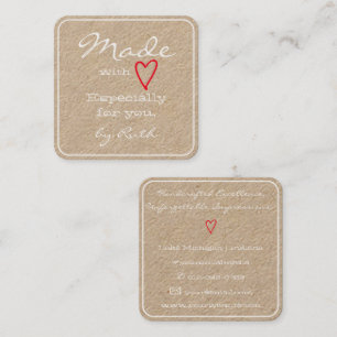 Minimalist Made with Love Cute Red Heart Brown Square Business Card