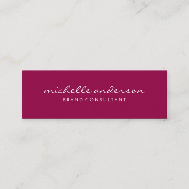 Minimalist Magenta Cursive Text Mini Business Card (Front)