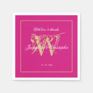 Minimalist Magenta Monogram Classic Wedding Paper Napkin