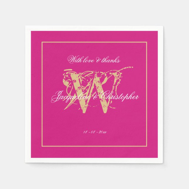 Minimalist Magenta Monogram Classic Wedding Paper Napkin (Front)