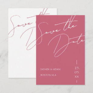 Minimalist Magenta Pink Script Typography Wedding Save The Date