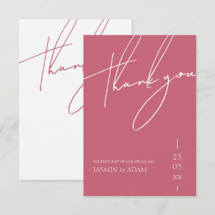 Minimalist Magenta Pink Script Typography Wedding Thank You Card