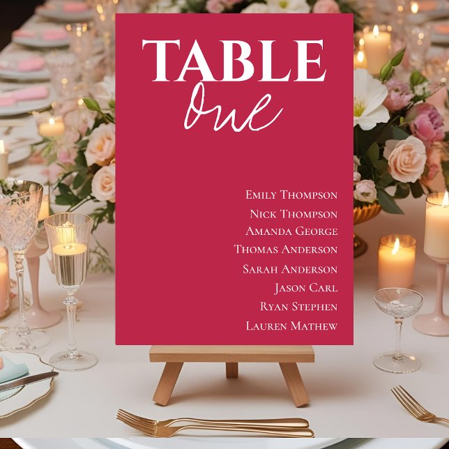 Minimalist Magenta Wedding Guest Table Chart (Contemporary Magenta Wedding Table Seating Chart)