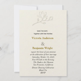 Minimalist Magnolia Floral Line Art Wedding Save T Invitation
