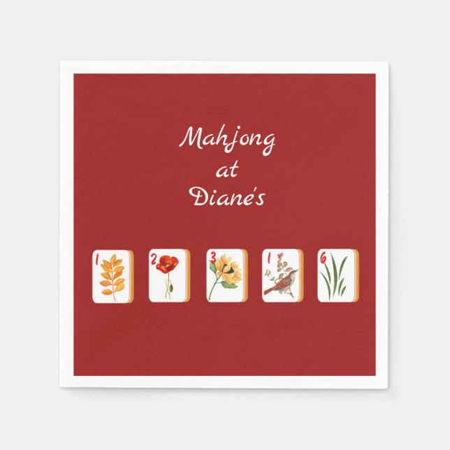 Minimalist Mahjong Flower Tiles Paper Napkin (Front)