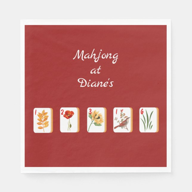 Minimalist Mahjong Flower Tiles Paper Napkin (Front)