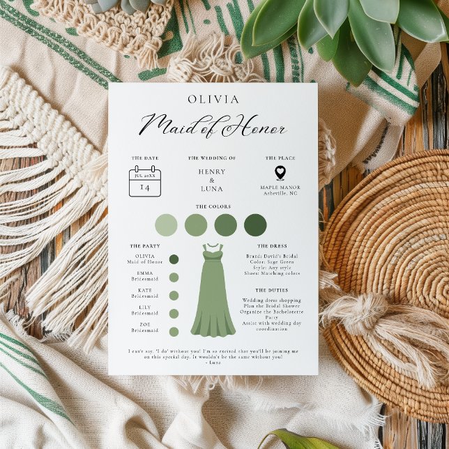 Minimalist Maid of Honour Bridal Party Info Card (Creator Uploaded)