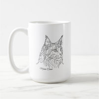 Minimalist Maine Coon Line Drawing Custom Pet Name