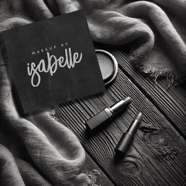 Minimalist Makeup Artist Grey Script Chalkboard Square Business Card (Creator Uploaded)