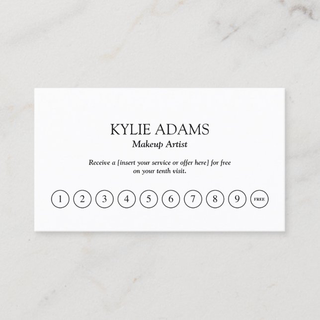 Minimalist Makeup Artist Loyalty Punch Card (Front)