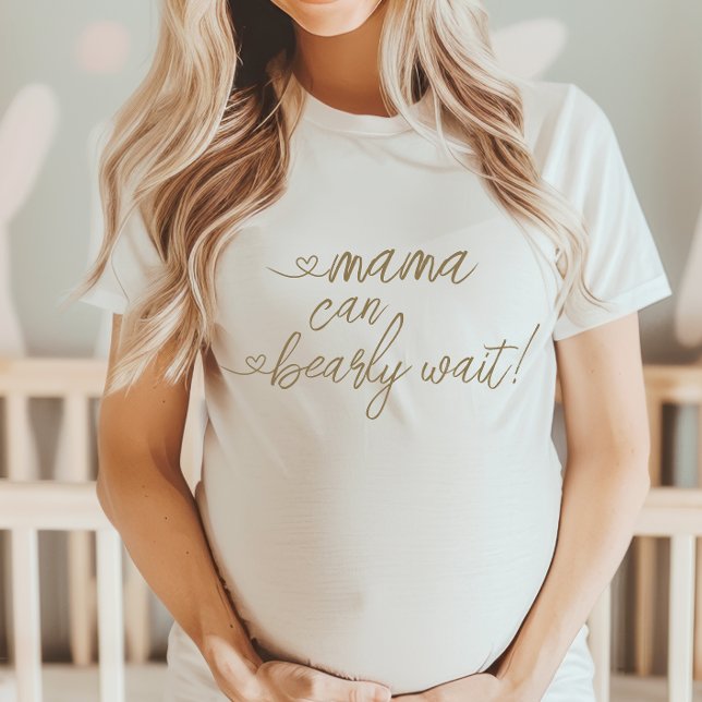 Minimalist Mama can Bearly Wait heart Baby Shower T-Shirt (Creator Uploaded)