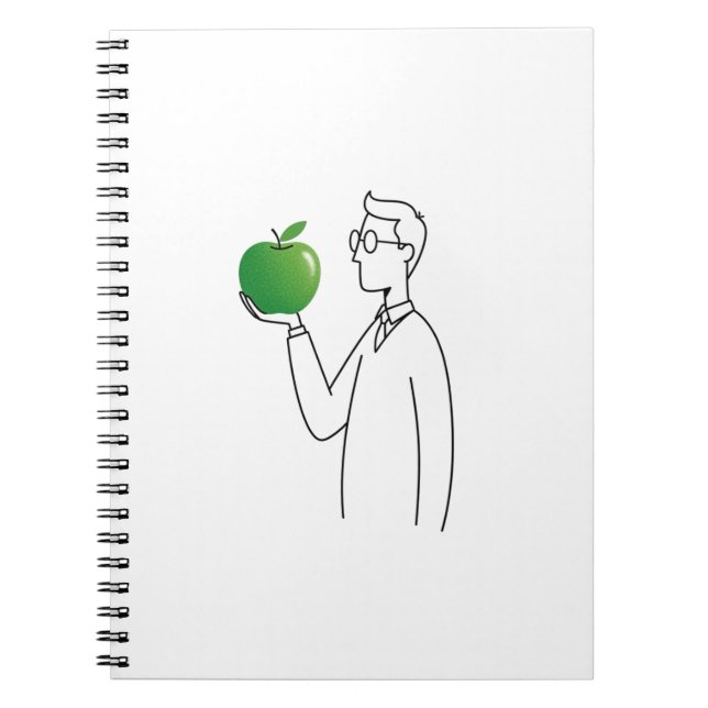 Minimalist Man with Green Apple Illustration Noteb Notebook (Front)