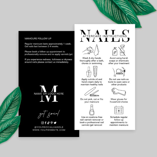 Minimalist Manicure Nails Aftercare Instructions Business Card (Creator Uploaded)