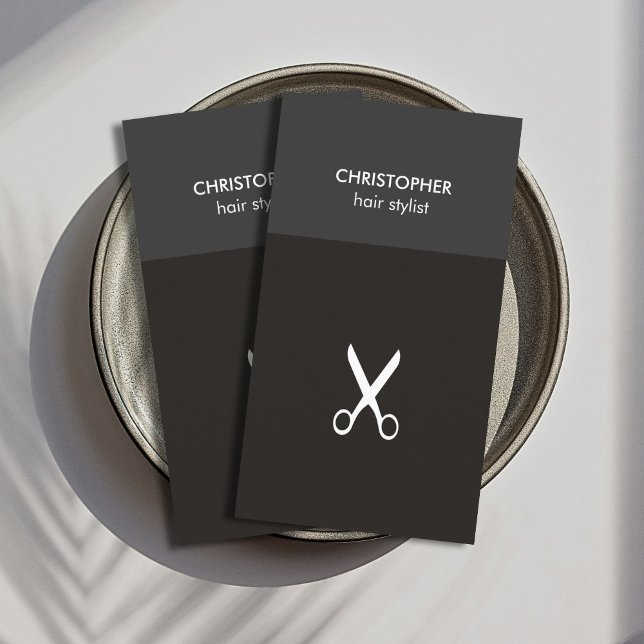 Minimalist Manly Gray White Scissor Hair Stylist Business Card (Creator Uploaded)