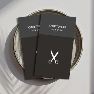 Minimalist Manly Grey White Scissor Hair Stylist Business Card