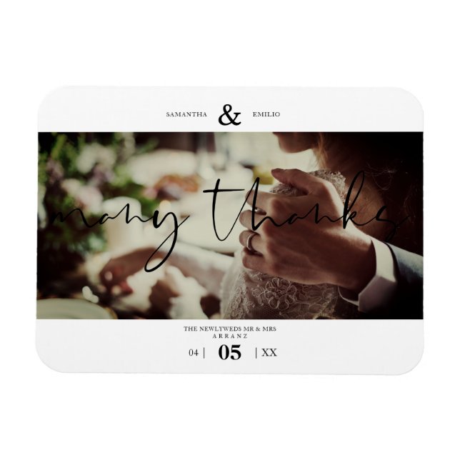 Minimalist Many Thanks Custom Photo Couple Wedding Magnet (Horizontal)