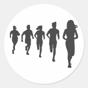 Minimalist Marathon Runner Silhouettes Classic Round Sticker