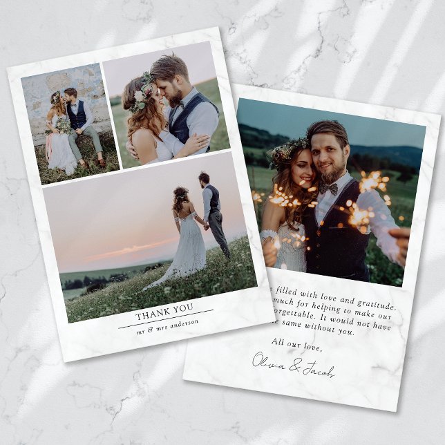 Minimalist Marble 4 Photo Wedding Thank You Card (Creator Uploaded)