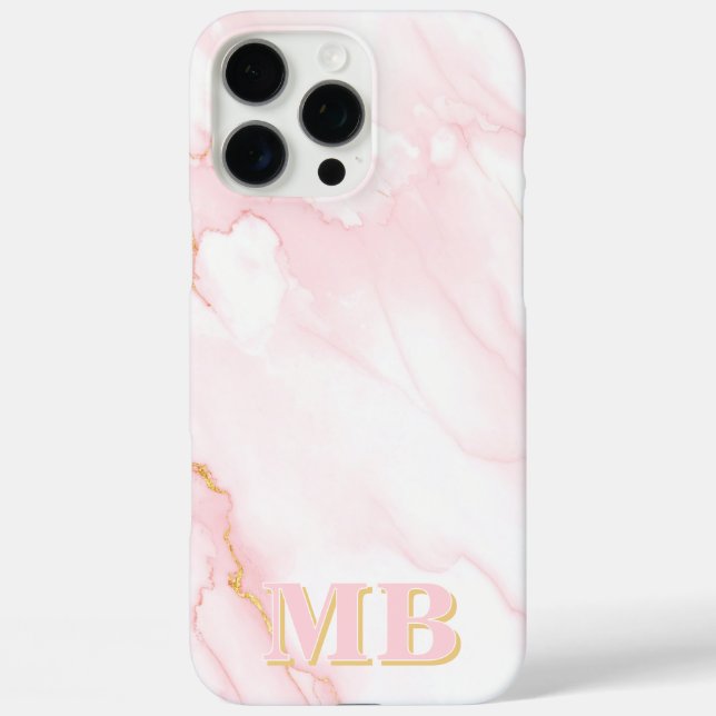 Minimalist Marble Blush Pink Gold Initial Monogram Case-Mate iPhone Case (Back)