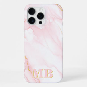 Minimalist Marble Blush Pink Gold Initial Monogram iPhone 16 Pro Max Case