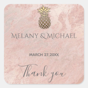 Minimalist  marble gold pineapple Thank you Square Sticker