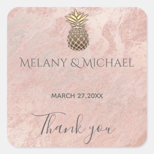 Minimalist  marble gold pineapple Thank you Square Sticker (Front)