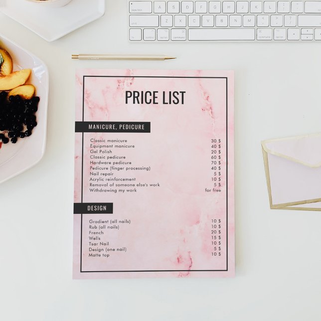 Minimalist Marble Pink Beauty Price List (Creator Uploaded)