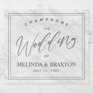 Minimalist Marble Script Wedding Sparkling Wine La Label