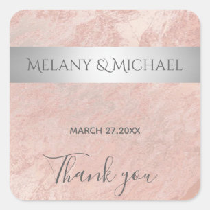 Minimalist marble silver stripe Thank you Square Sticker