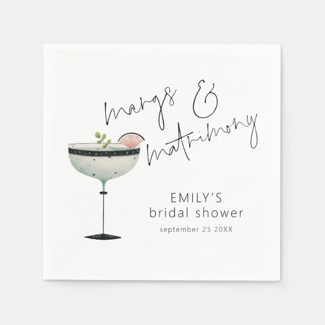 Minimalist Margs and Matrimony Bridal Shower Napkin (Front)