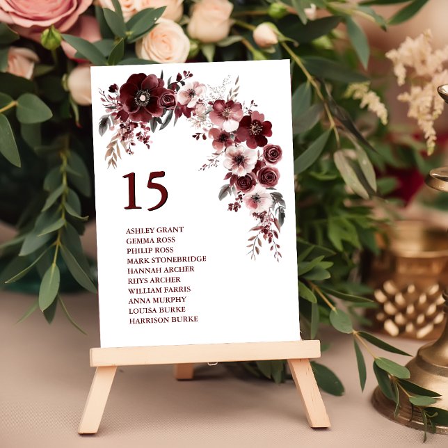 Minimalist Maroon Burgundy Wedding Names  Table Number (Creator Uploaded)