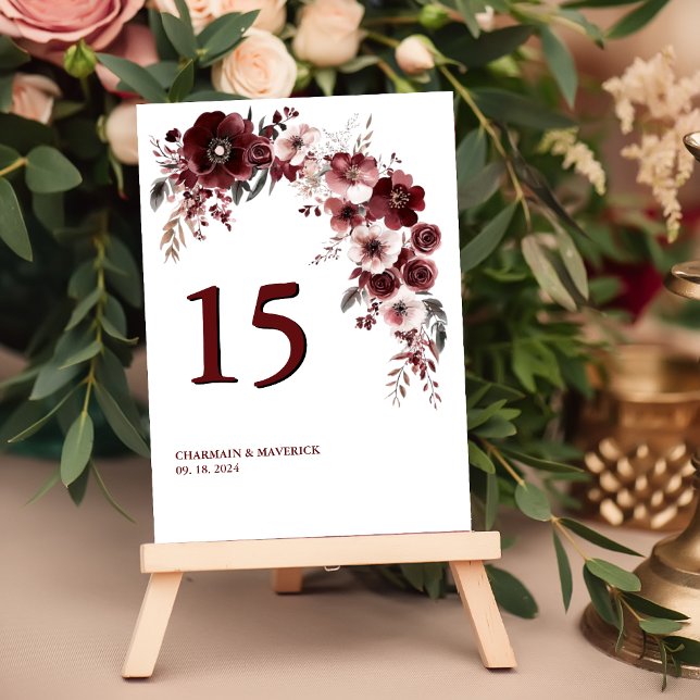Minimalist Maroon Burgundy Wedding Table Number (Creator Uploaded)