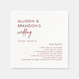 Minimalist Maroon Modern Wedding Fun Facts Napkins
