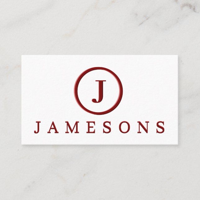 Minimalist Maroon Monogram Logo Embossed Effect Business Card (Front)